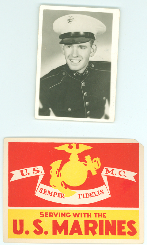 Photograph of Read and U.S. Marines sticker